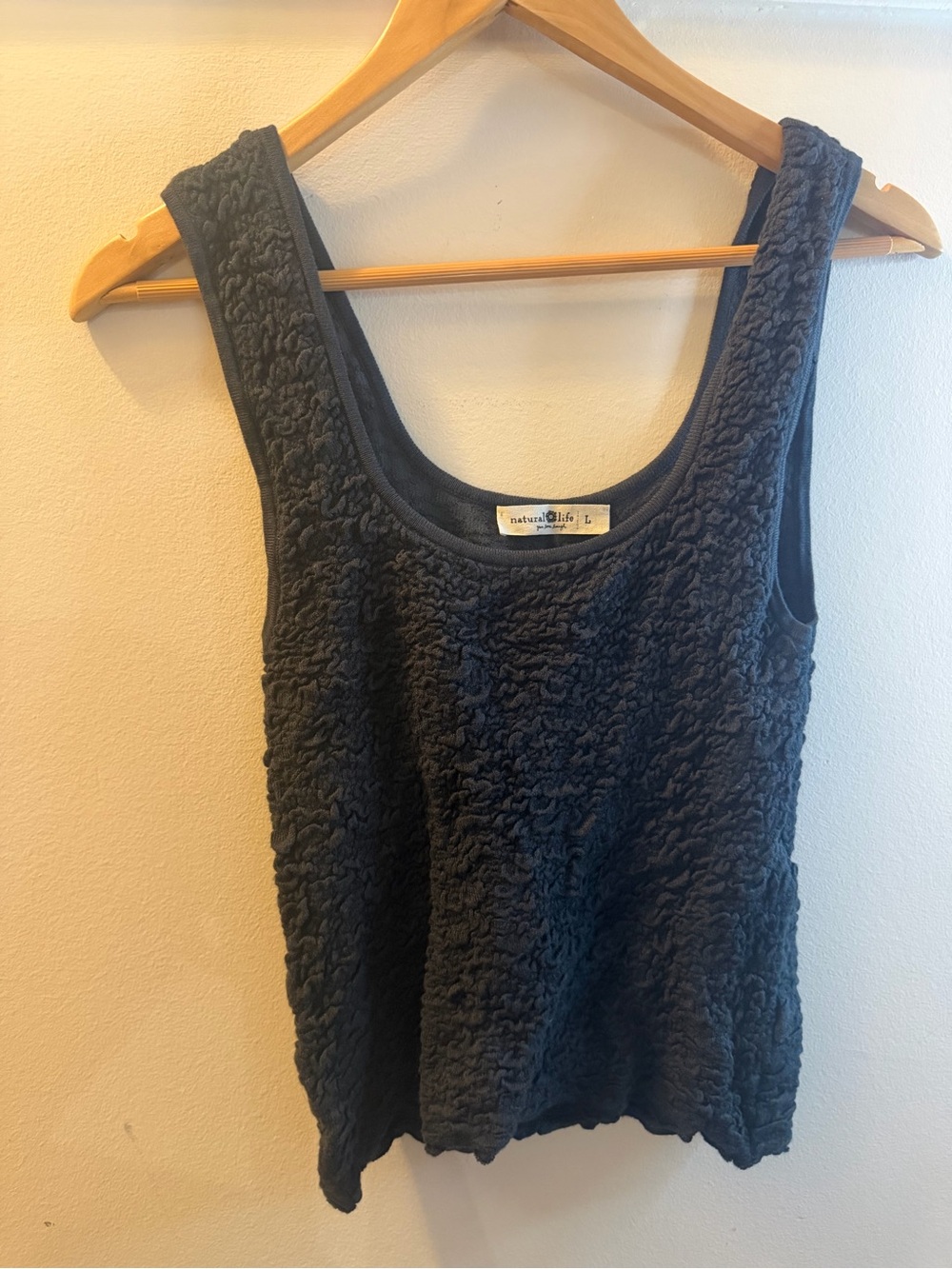 NATURAL LIFE Black Textured Scoop-Neck Tank Boho